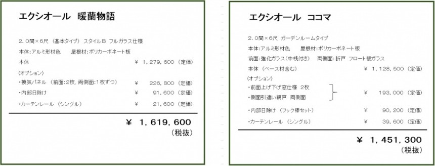 暖蘭とココマの価格比較